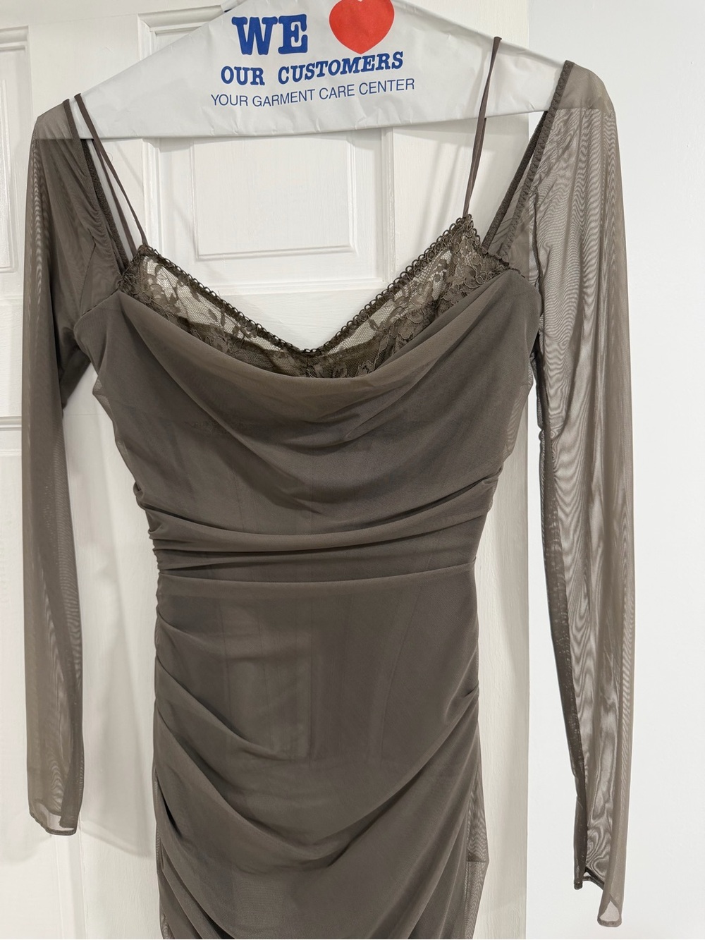 House of CB Olive-Taupe Off-Shoulder Ruched Maxi Dress - Picture 6 of 6